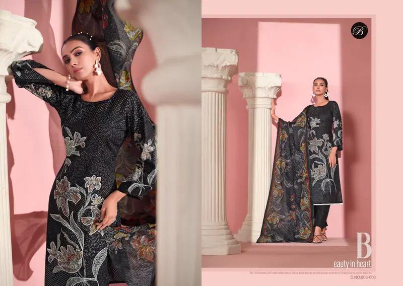  Safeena by Belliza  Cotton Printed With Handwork Dress Material